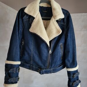 Denim Sherpa-Lined Motorcyle Jacket